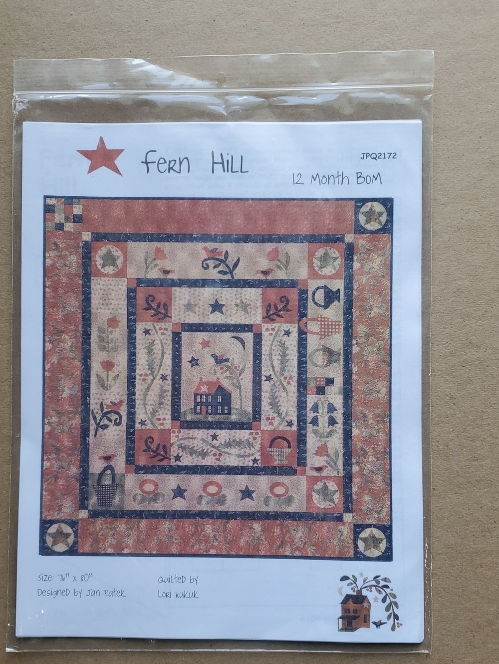 Fern Hill Home Art Fiber Arts Wall Quilt Pattern in Rust and Navy